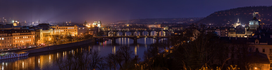Fototapeta na wymiar Panoramic view of bridges on Vltava, Prague