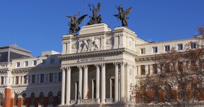 sunny day ministery of agricultura front view 4k spain madrid
