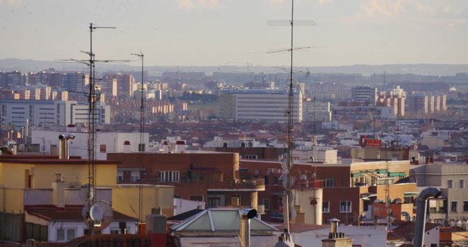 sunny day madrid aerial panoramic view on roofs 4k spain

