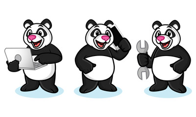 Panda Mascot Vector with laptop