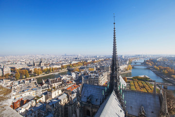 Fototapeta premium panoramic view of Paris from Notre Dame cathedral, gothic architecture, beautiful european city, France