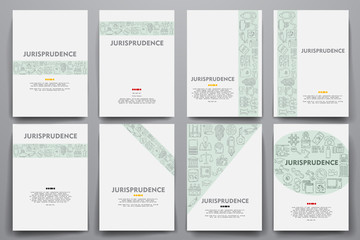 Corporate identity vector templates set with doodles jurisprudence theme