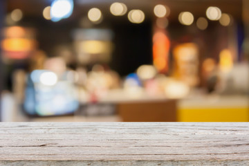 table top counter with cafe background