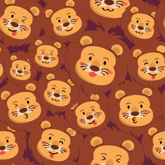 Seamless pattern with many size and different expression face of cute lion.