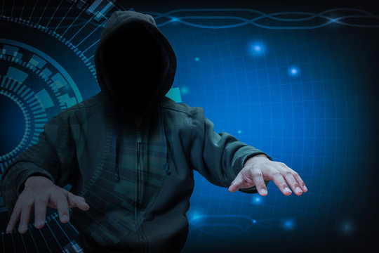Hacker working on internet for cyber crime concept