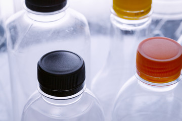 Close up plastic cap and bottle background for recycle concept