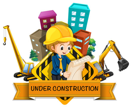 Banner design with engineers and construction  site