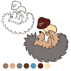 Coloring page. Color me: Hedgehog. Little cute hedgehog stand, smiles and waves his hand.