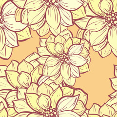 hand drawn ink seamless pattern with flowers. Vector eps 10