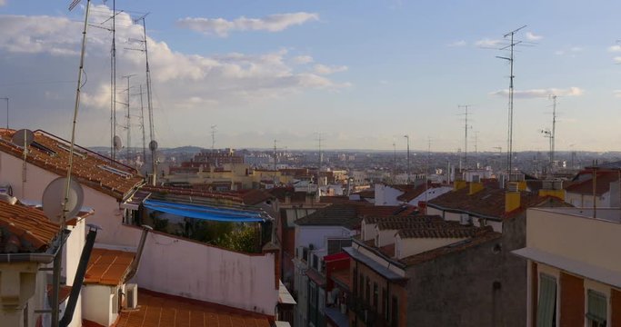 madrid sunny day center roof tops panoramic view 4k spain
