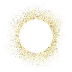 Gold sparkles on white background. White circle shape for text - 107489737