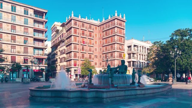 sun light valencia cathedral square fountain 4k time lapse spain
