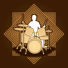 Drum player designed on line square background graphic vector.