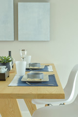Ceramic ware dining set on wooden dining table
