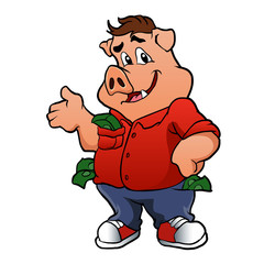 pig character with money
