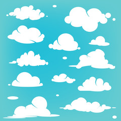 Set of clouds on blue sky. Collection of cloud icon. Vector clouds for logo, web and print.