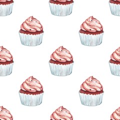 Cupcakes. Watercolor pattern. Seamless background 1