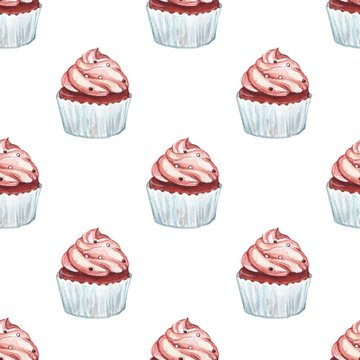 Cupcakes. Watercolor pattern. Seamless background 1