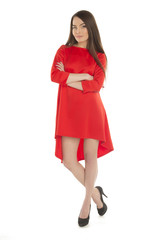beautiful girl in a red dress