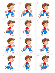 Animation of running boy, twelve frames