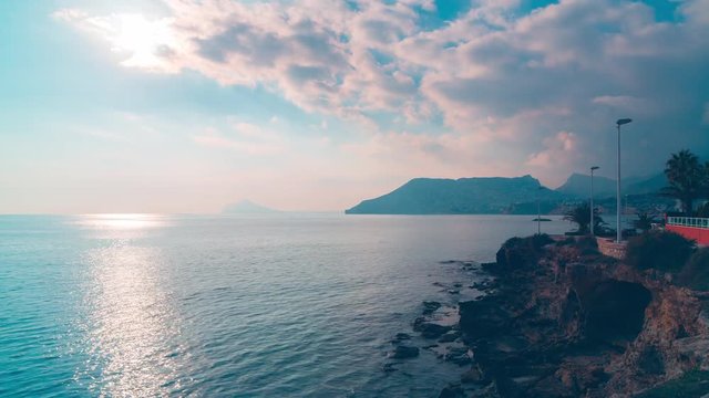day light mediterranean sea calpe panorama 4k time lapse spain
