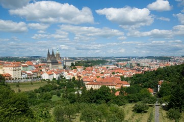 Fototapeta na wymiar Prague castle and Mala Strana from hill Petrin, Prague, Czech republic