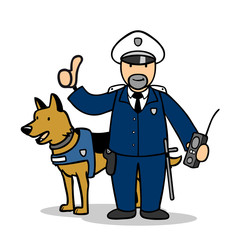 Polizist mit Polizeihund hält Daumen hoch