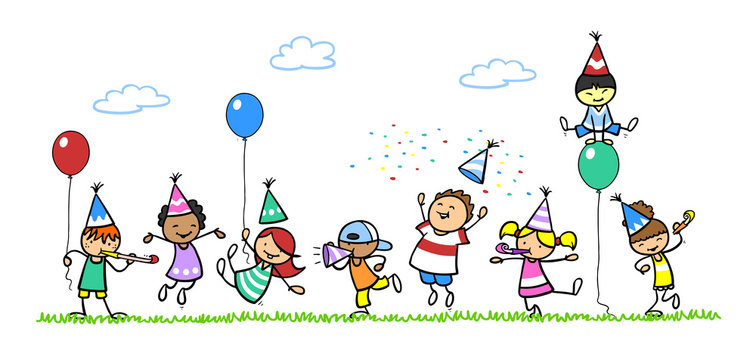 Kinder feiern zusammen Geburtstag