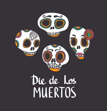 Colorful patterned skull set, Mexican day of the dead
