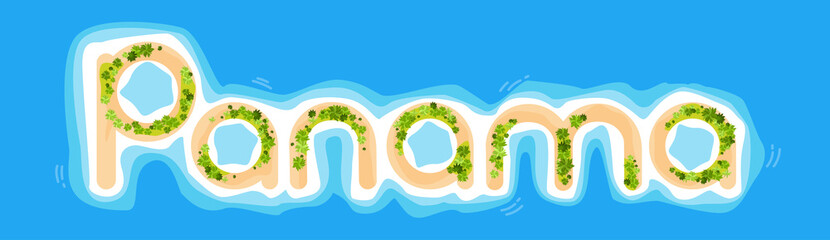 Panama Offshore Island Top View Letters Shape Beach Palm Tree