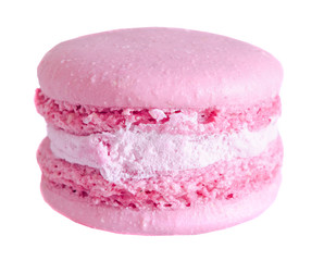 Pink sweet macaroons, french traditional, cream,   white background.