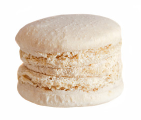 Coffee sweet macaroons, french traditional, cream,  white background.