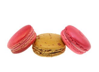 Tasty colorful macaroon on white background
