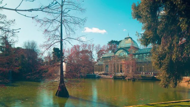 madrid famous pond view on crystal palace 4k time lapse panorama spain
