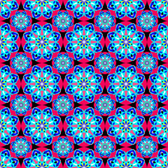 Bright seamless pattern vintage ethnic ornament on a black background