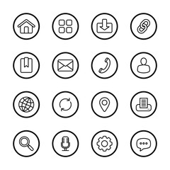 black line web icon set with circle frame for web design, user interface (UI), infographic and mobile application (apps)