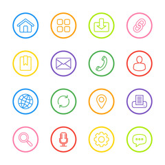 colorful line web icon set with circle frame for web design, user interface (UI), infographic and mobile application (apps)