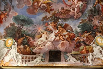 Gartenposter Historisches Gebäude Kunstmalerei der Decke in der zentralen Halle der Villa Borghese, Rom