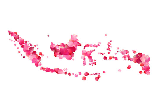 Indonesia. Silhouette Sunda Islands map of rose petals