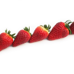 fila di fragole isolate su sfondo bianco