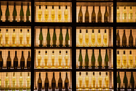 Row of wine bottles exposed