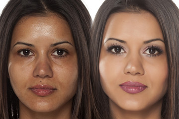 Comparison portrait of a exotic beautiful woman without and with makeup © vladimirfloyd