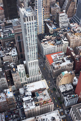 Aerial view of yellow cabs, and other traffics, on 5th Avenue NYC