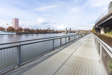 footpath on bridge and skyline and cityscape in portland