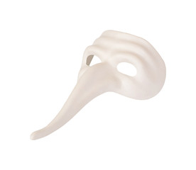 White mask with long nose on a white background isolated
