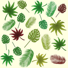tropical leaves. vector, seamless, pattern background. Can be used to advertising, decoration of cards, phones, baby food, toys, websites, furniture, bags, home decoration, linens etc.