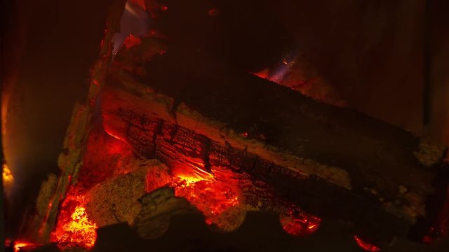Firewood in the fireplace time lapse