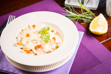 farfalle with basil and caviar