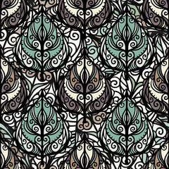 Ethnic, boho seamless pattern with leaves 