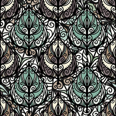 Ethnic, boho seamless pattern with leaves 